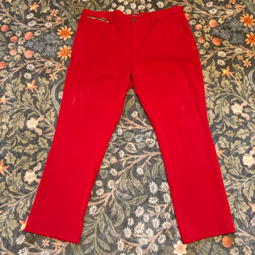Lauren Ralph Lauren Pants Red Wool Trousers Size 16 Preppy Academia Office FLAW